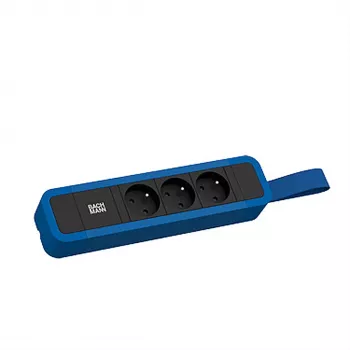Bachmann PRIMO 2 3xUTE Power Strip with Hanging Loop 2.0m CEE 7/7 Gentian Blue (RAL 5010)