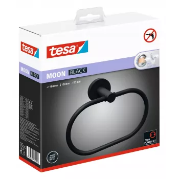 Tesa MOON BLACK Towel Ring Self-Adhesive Powder-Coated Metal Matte Black