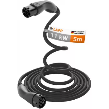 LAPP MOBILITY HELIX Type 2 Self-Retracting Charging Cable for Electric Vehicles 11 kW 5m Black