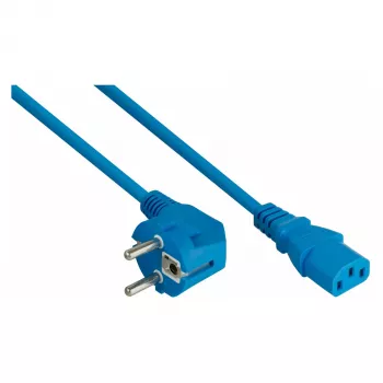Kabelmeister Power Cable Schuko Plug Type E+F (90° Angled) to IEC C13 Connector, Blue, 1.0 m