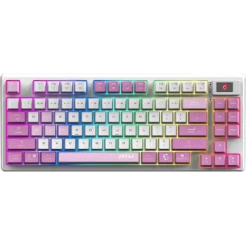 MSI Forge GK600 TKL RGB Mechanical Gaming Keyboard, French AZERTY Layout, White/Purple, Kailh Red Switches