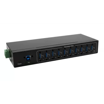 Exsys USB 3.2 Gen 1 10-Port Metal Hub with DIN Rail Kit, VIA VL811+ Chipset, 5 Gbps, 5V/4A Power Supply, 1.8m Cable