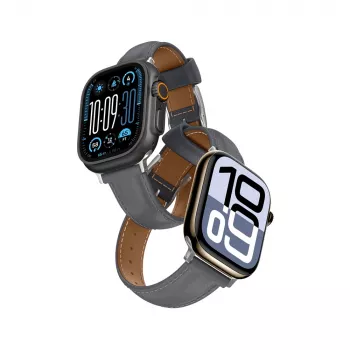 AMAZINGTHING Class Band Leather Strap for Apple Watch 45/46/49 mm - Grey