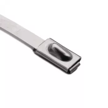 HellermannTyton 111-93088 Stainless Steel Cable Ties with PA11 Coating, 201 mm Length, 4.6 mm Width, 0.3 mm Thickness, 50 mm Bundle Diameter, Metallic/Silver, 100-Pack