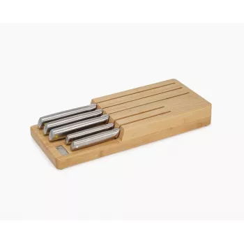 Joseph Joseph Elevate SST Knife Set with In-Drawer Bamboo Storage Tray, 6-Piece, Silver/Beige 10563