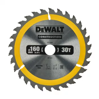 DEWALT TCT Circular Saw Blade 160x20mm 30T +10° Rake Angle 16mm Ring