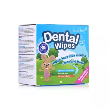 BRUSH BABY Dental Wipes with Xylitol for Cleaning Gums and Milk Teeth 0-16 Months, 28 Pieces