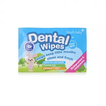 BRUSH BABY Dental Wipes with Xylitol for Cleaning Gums and Milk Teeth 0-16 Months, 28 Pieces
