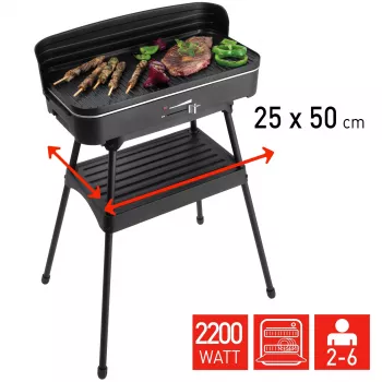 FRITEL Starter BBQ 2246 Electric Barbecue with Stand, 2200 W, Black