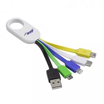 Akyga AK-AD-51 5-in-1 USB Charging Cable Keyring, USB-A to USB-C / Micro-USB / Mini-USB / Lightning