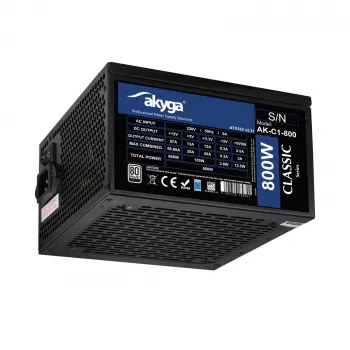 Akyga Classic AK-C1-800 ATX Power Supply 800 W, 80 PLUS, Active PFC, 120 mm Fan