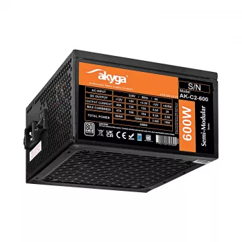 Akyga AK-C2-600 Classic 600 W ATX Power Supply, Semi-Modular, Active PFC, 120 mm Fan