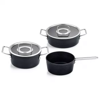 Fissler Adamant Pot Set, 3-Piece: Cooking Pot 20 cm, Stew Pot 24 cm and Saucepan 18 cm, with Glass Lids (156-115-03-000/0)
