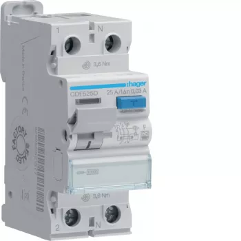 HAGER CDF525D Residual Current Circuit Breaker 2P 10kA 25A 30mA Type F