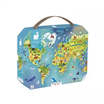 Janod World Map in Suitcase 100-Piece Jigsaw Puzzle