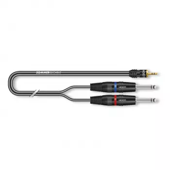 Sommer Cable SC-Onyx 2025 MKII Stereo Split Cable, 2 x 1 x 0.25 mm², 3.5 mm Stereo Mini Jack Plug to 2x 6.3 mm Mono Jack Plugs, HICON, Black, 5 m (ON1W-0500-SW)