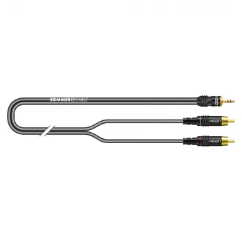 Sommer Cable SC-Onyx 2025 MKII Stereo Split Cable, 2 x 1 x 0.25 mm², 3.5 mm Stereo Mini Jack Plug to 2x RCA Plug, HICON, Black, 5 m (ON2A-0500-SW)