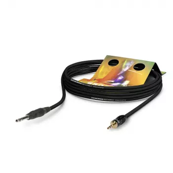 Sommer Cable Club Series MKII Patch/Insert Cable, 2 x 0.34 mm², 6.3 mm Stereo Jack Plug to 3.5 mm Stereo Mini Jack Plug, HICON, Black, 0.25 m (CS63-0025-SW)