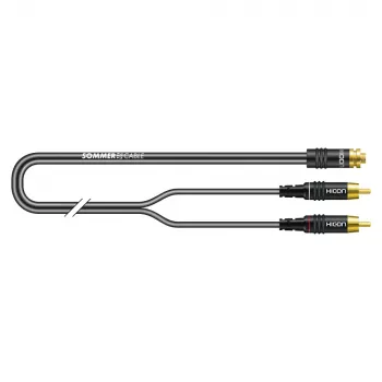 Sommer Cable SC-Onyx 2008 Audio Adapter Cable, 2 x 1 x 0.08 mm², 2x RCA Plug to 3.5 mm Stereo Mini Jack Socket, HICON, Black, 5 m (O84W-0500-SW)