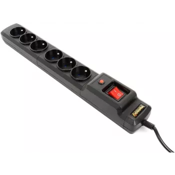 Accura Premium Crux Surge Protection Power Strip 6 Sockets 3.0m Black