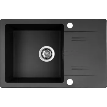 PYRAMIS LEFKADA Kitchen Sink Set (68x44) 1 Bowl 1 Drainer Black + Flessi Black Edision Faucet - 070 260 611F
