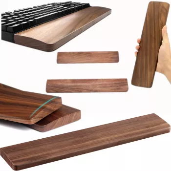 MOZOS KTW2 Wooden Wrist Rest for Full-Size Keyboards, Natural Walnut, 44 x 8 x 1.6 cm