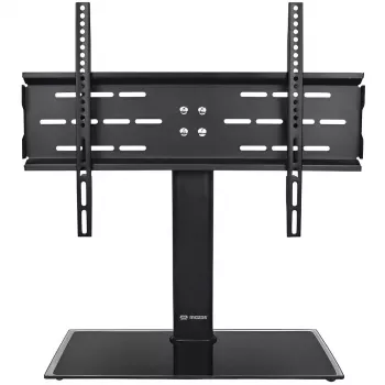 MOZOS TS1 Universal TV Floor Stand for 32 inch-65 inch TVs, Tempered Glass Base, Steel Column, Black, Height Adjustable, VESA up to 600x400, max. 40 kg