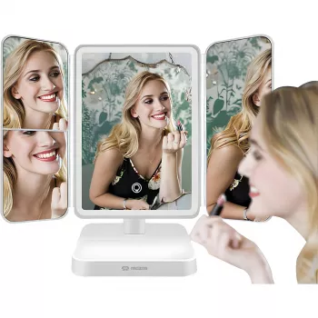 MOZOS ML10X LED Makeup Mirror with 10x Magnification, 3 Light Modes, Stepless Dimming, 360° Swivel, USB-C Rechargeable, White