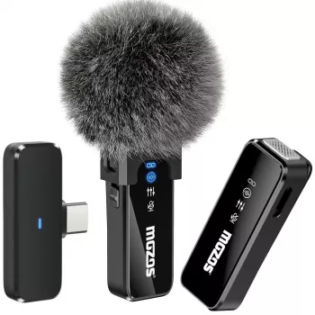 MOZOS MX2-DUAL Wireless Lavalier Microphone Set for Smartphones, 2 Microphones, 2.4 GHz, USB-C