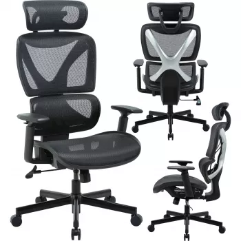 MOZOS ERGO-R Ergonomic Office Chair with Mesh Backrest, Adjustable Lumbar Support, 120 kg Capacity, Black