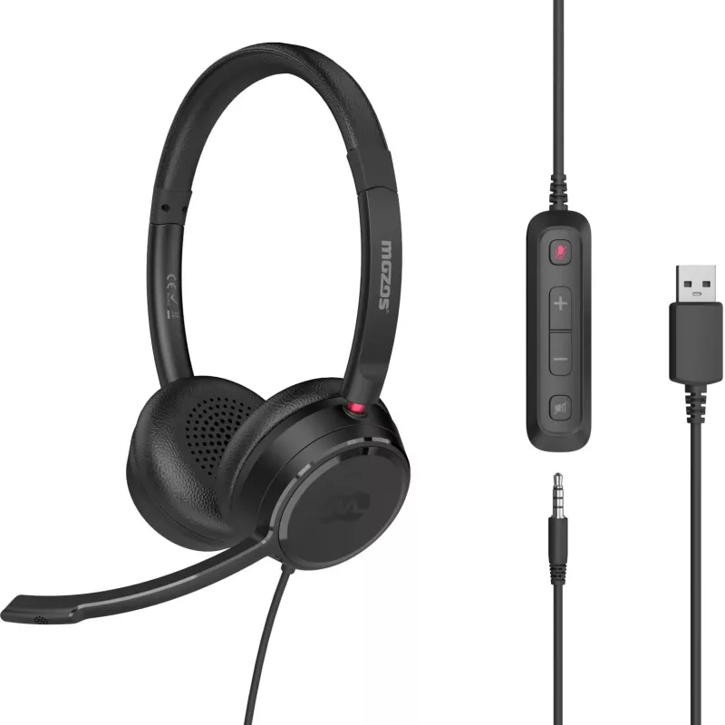 MOZOS KL201 USB Headset with Microphone, On-Ear, Black