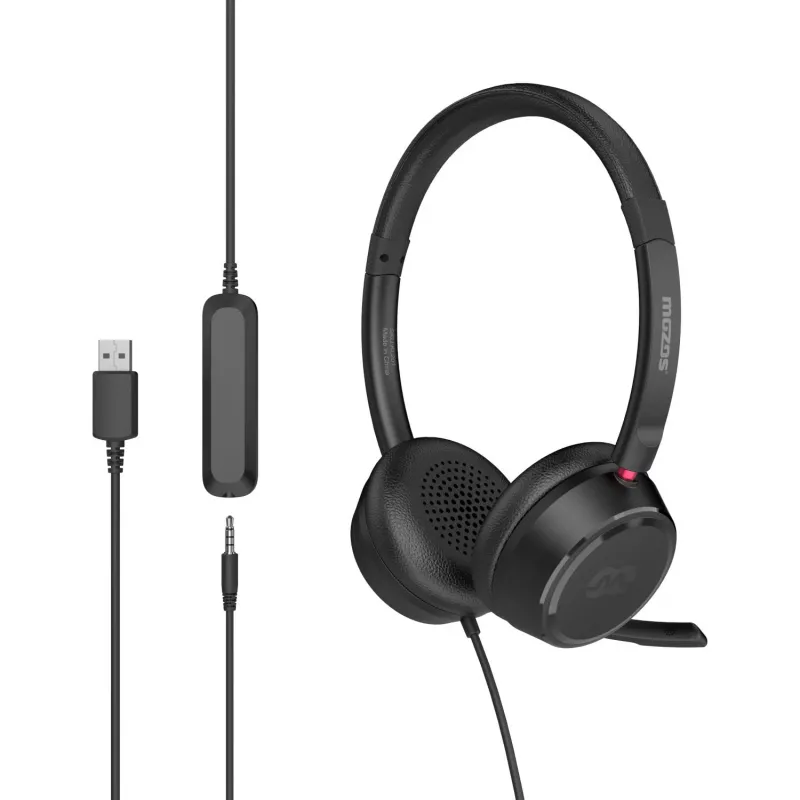 MOZOS KL201 USB Headset with Microphone, On-Ear, Black
