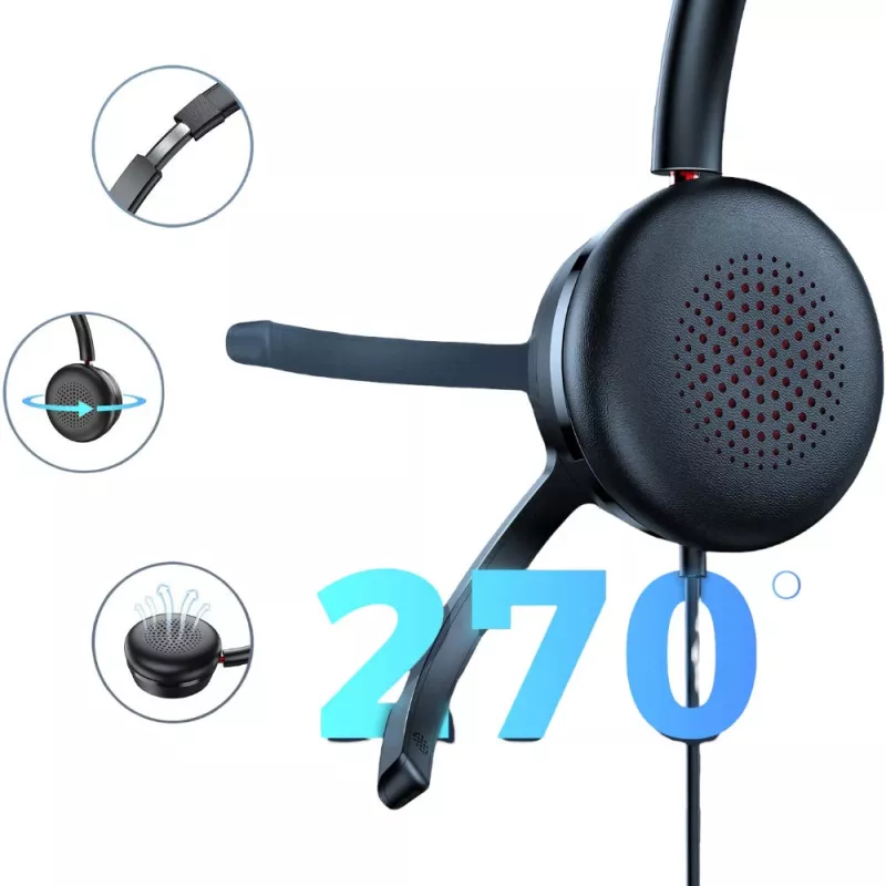MOZOS KL201 USB Headset with Microphone, On-Ear, Black