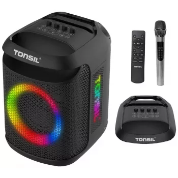 Tonsil Party Dance 800 Portable Bluetooth Party Speaker with Karaoke, Disco LED, 80 W RMS, 2x8 inch Woofers, Black
