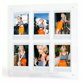 LOVEINSTANT Photo Frame for 6 Photos, Compatible with Fujifilm Instax Mini / Xiaomi / Polaroid / Canon / HP / Kodak - Zinc / Transparent