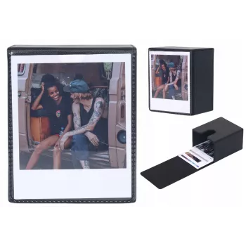 LOVEINSTANT Photo Storage Box for 100 Prints - Compatible with Fuji Instax Wide, Square, Polaroid 600, Now - Black with Viewing Window