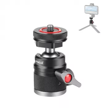 PULUZ Mini Ball Head 3D with 1/4 inch Screw and 2 Cold Shoe Mounts, Load Capacity 3 kg, Black PU3075B