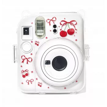 LOVEINSTANT Hard Shell Protective Case for Fujifilm Instax Mini 12 - Red Cherry Pattern with Shoulder Strap