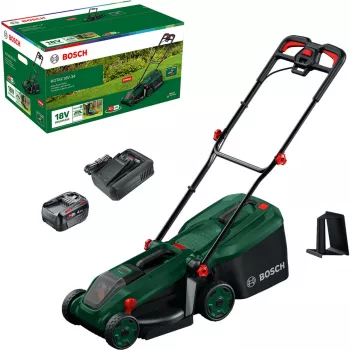 Bosch Rotak 18V-34 Cordless Lawnmower with Starter Set and Mulch Plug (C)