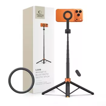 Tech-Protect L10S MagSafe Bluetooth Selfie Stick Tripod, Orange/Black