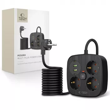 TECH-PROTECT PCS3X4 Power Strip 2 USB & 2 Type-C & 3 Sockets 200cm Black