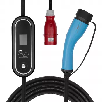 Akyga AK-EC-22 Mobile EV Charger, Type 2, CEE 5-Pin Plug, Three-Phase, 32 A, 22 kW, LCD, 5 m