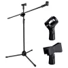 MOZOS SM803 Floor Microphone Stand with Boom Arm, 2 Holders, up to 200 cm, Black