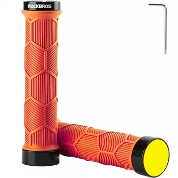 ROCKBROS Bike Grips with Reflective End Caps - Orange, 130 mm, Double Lock-On