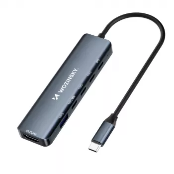 WOZINSKY WHBC10Y4S USB-C Hub 6-in-1 Multi-Function Aluminium with 15 cm Cable - Grey