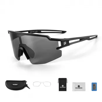 ROCKBROS Polarized Cycling Sunglasses with UV Protection and Glasses Insert, Grey Lenses - Black Frame