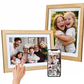 WOZINSKY WRC-32 10.1 inch Digital Photo Frame with Frameo App, 32GB, Light Brown