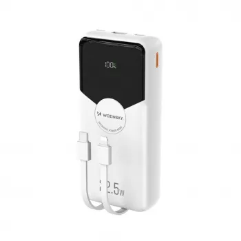 Power Bank Wozinsky WFC-15W 20000mAh 22.5W PD20W with Integrated Lightning and USB-C Cables - White