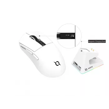 AQIRYS Zephyr Wireless Gaming Mouse, 2.4 GHz + Bluetooth, 26000 DPI, White