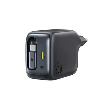 Baseus EnerCore CJ11 45W Car Charger with USB-C Port and Retractable USB-C Cable - Black